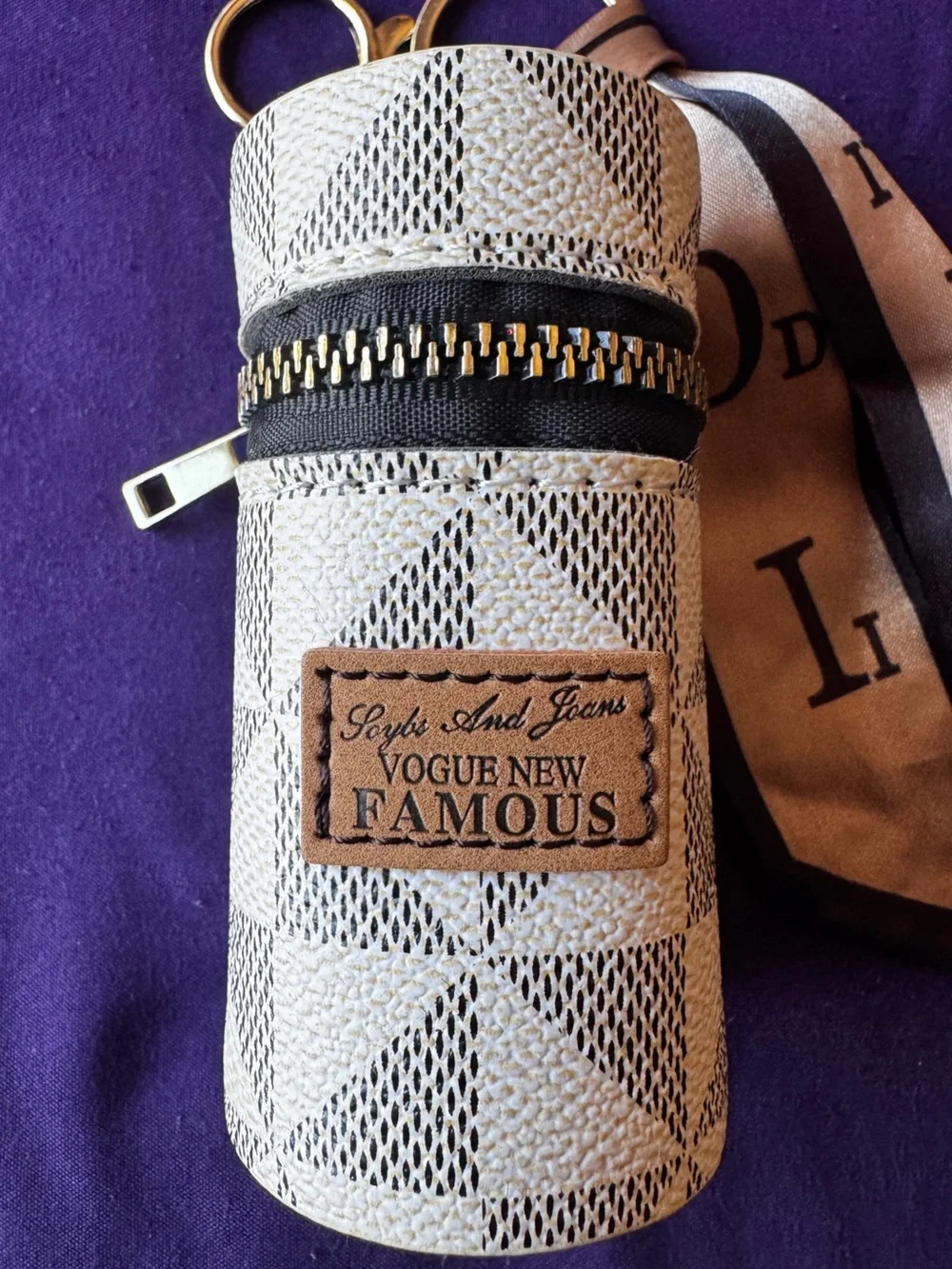 Canvas Patterned Pouch with Scarf Accent NWOT